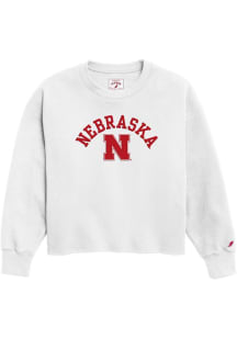 Nebraska Cornhuskers Womens White Reverse Fleece Oversized Crew Sweatshirt