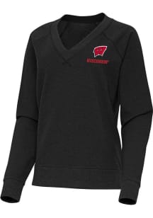 Antigua Wisconsin Badgers Womens Black Varsity Crew Sweatshirt