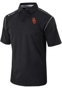 Columbia USC Trojans Mens Black Heat Seal Omni Wick Shotgun Short Sleeve Polo