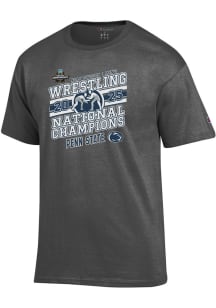Champion Penn State Nittany Lions Grey 2025 Wrestling National Champions Jersey Short Sleeve T Shi..