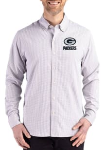 Cutter and Buck Green Bay Packers Mens Grey Mono Gingham LS Woven Long Sleeve Dress Shirt