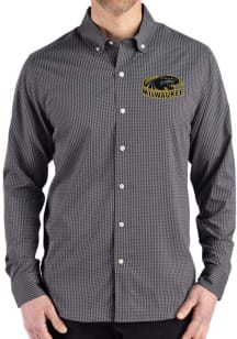 Cutter and Buck Milwaukee Panthers Mens Black Gingham LS Woven Long Sleeve Dress Shirt