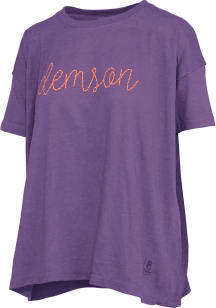 Pressbox Clemson Tigers Womens Purple Swirl Script Short Sleeve T-Shirt