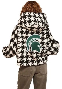 Jill Martin Michigan State Spartans Womens Black Cropped Houndstooth Lounger Medium Weight Jacket