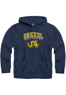 Drexel Dragons Mens Navy Blue Arch Mascot Long Sleeve Hoodie