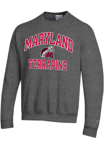 Champion Maryland Terrapins Mens Charcoal 0 Vintage Number One Design Long Sleeve Crew Sweatshirt