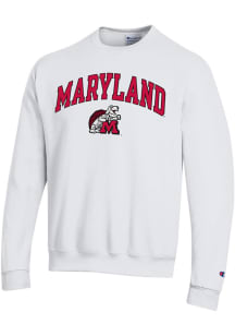 Champion Maryland Terrapins Mens White 0 Vintage Arch Mascot Long Sleeve Crew Sweatshirt