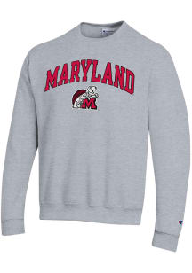 Champion Maryland Terrapins Mens Grey 0 Vintage Arch Mascot Long Sleeve Crew Sweatshirt
