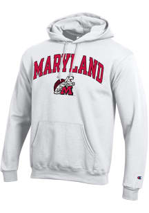 Champion Maryland Terrapins Mens White 0 Vintage Arch Mascot Long Sleeve Hoodie