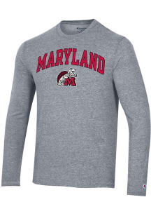 Champion Maryland Terrapins Grey Vintage Arch Mascot Long Sleeve Fashion T Shirt