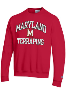 Champion Maryland Terrapins Mens Red 0 Number One Design Long Sleeve Crew Sweatshirt