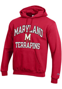 Champion Maryland Terrapins Mens Red 0 Number One Design Long Sleeve Hoodie