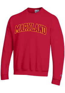 Champion Maryland Terrapins Mens Red 0 Arch Name Twill Long Sleeve Crew Sweatshirt