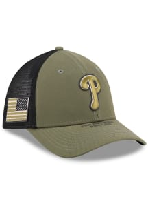 New Era Philadelphia Phillies Mens Olive 2026 MLB Armed Forces Day 39THIRTY M Crown Flex Hat