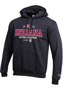 Champion Indiana Hoosiers Mens Black 2025 Football National Champions Embroidered Long Sleeve Hood..
