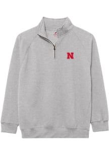 Nebraska Cornhuskers Mens Grey Essentials Embroidery Long Sleeve Qtr Zip Pullover