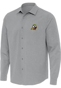 Antigua Oregon Ducks Mens Grey Exposure Long Sleeve Dress Shirt