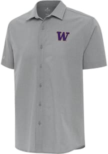 Antigua Washington Huskies Mens Grey Activate Short Sleeve Dress Shirt