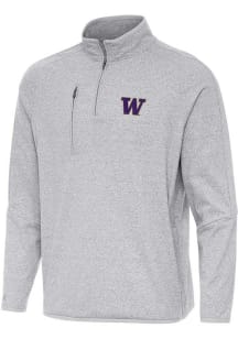 Antigua Washington Huskies Mens Grey Certain Long Sleeve Qtr Zip Pullover