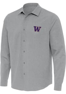 Antigua Washington Huskies Mens Grey Exposure Long Sleeve Dress Shirt