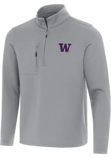 Antigua Washington Huskies Mens Grey Insider Long Sleeve Qtr Zip Pullover