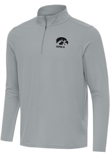 Antigua Iowa Hawkeyes Mens Grey Intent Long Sleeve Qtr Zip Pullover