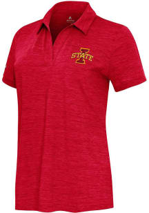 Antigua Iowa State Cyclones Womens Red Heather Layout Short Sleeve Polo Shirt