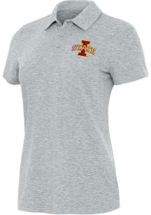 Antigua Iowa State Cyclones Womens Grey Heather Matter Short Sleeve Polo Shirt