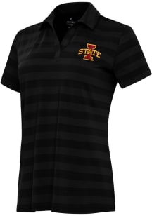 Antigua Iowa State Cyclones Womens Black Tunnel Short Sleeve Polo Shirt