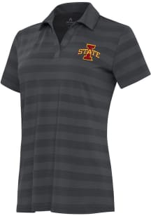 Antigua Iowa State Cyclones Womens Grey Tunnel Short Sleeve Polo Shirt