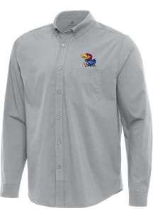 Antigua Kansas Jayhawks Mens Grey Flight Long Sleeve Dress Shirt