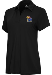 Antigua Kansas Jayhawks Womens Black Era Short Sleeve Polo Shirt