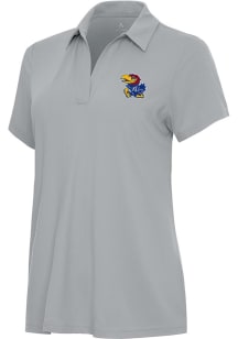 Antigua Kansas Jayhawks Womens Grey Era Short Sleeve Polo Shirt