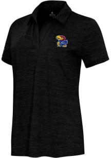 Antigua Kansas Jayhawks Womens Black Layout Short Sleeve Polo Shirt