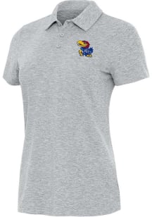 Antigua Kansas Jayhawks Womens Grey Matter Short Sleeve Polo Shirt