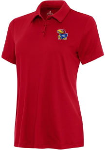 Antigua Kansas Jayhawks Womens Red Reprocess Recycled Short Sleeve Polo Shirt