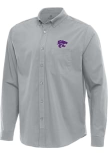Antigua K-State Wildcats Mens Grey Flight Long Sleeve Dress Shirt