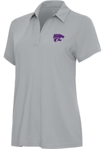 Antigua K-State Wildcats Womens Grey Era Short Sleeve Polo Shirt