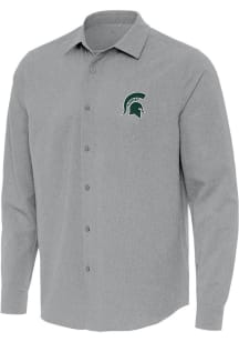 Antigua Michigan State Spartans Mens Grey Exposure Long Sleeve Dress Shirt