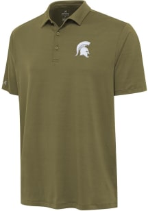 Antigua Michigan State Spartans Mens Olive Reprocess Recycled Short Sleeve Polo