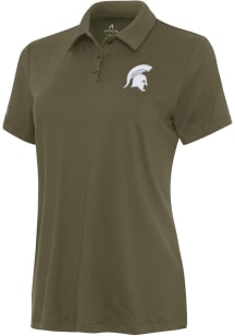 Antigua Michigan State Spartans Womens Olive Reprocess Recycled Short Sleeve Polo Shirt