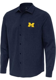 Antigua Michigan Wolverines Mens Blue Exposure Long Sleeve Dress Shirt
