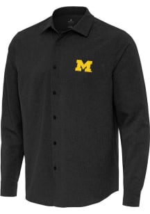 Antigua Michigan Wolverines Mens Black Exposure Long Sleeve Dress Shirt