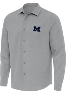 Antigua Michigan Wolverines Mens Grey Exposure Long Sleeve Dress Shirt