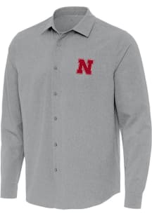 Antigua Nebraska Cornhuskers Mens Grey Exposure Long Sleeve Dress Shirt