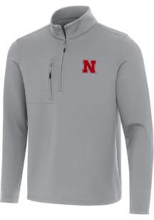 Antigua Nebraska Cornhuskers Mens Grey Insider Long Sleeve Qtr Zip Pullover