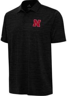 Antigua Nebraska Cornhuskers Mens Black Layout Short Sleeve Polo