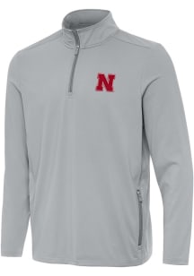 Antigua Nebraska Cornhuskers Mens Grey Perilous Long Sleeve Qtr Zip Pullover