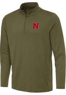 Antigua Nebraska Cornhuskers Mens Olive Reprocess Recycled Long Sleeve Qtr Zip Pullover
