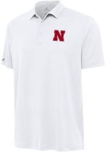 Antigua Nebraska Cornhuskers Mens White Reprocess Recycled Short Sleeve Polo
